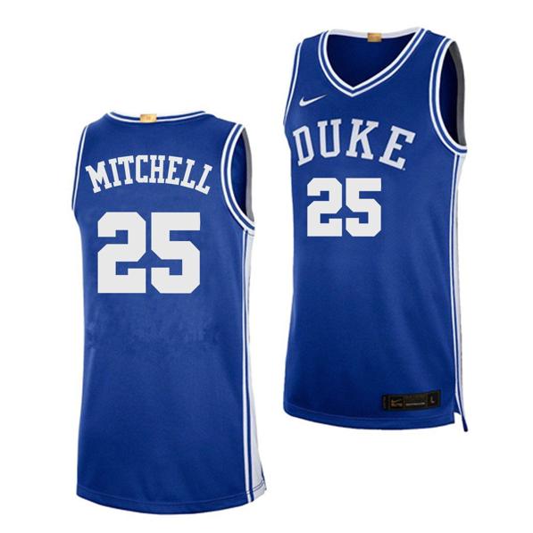 Men's Mark Mitchell Jersey #25 Duke Blue Devils College Basketball Blue