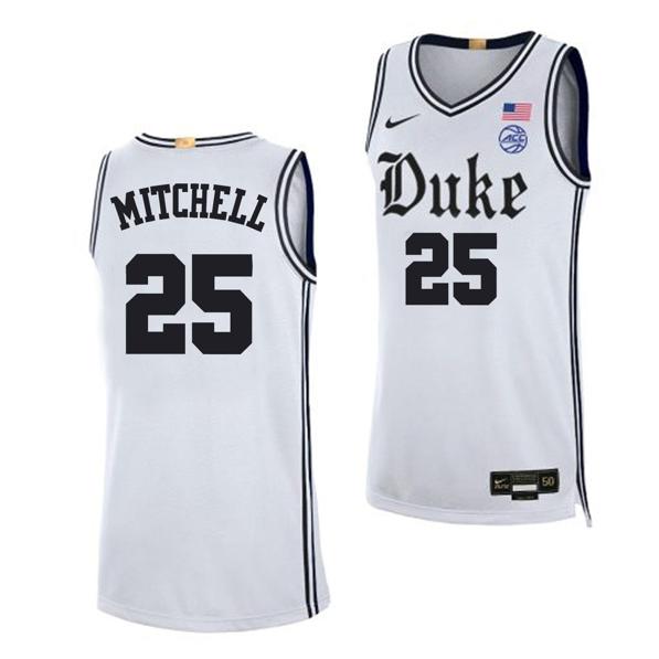 Men's Mark Mitchell Jersey #25 Duke Blue Devils College Basketball White Alternative