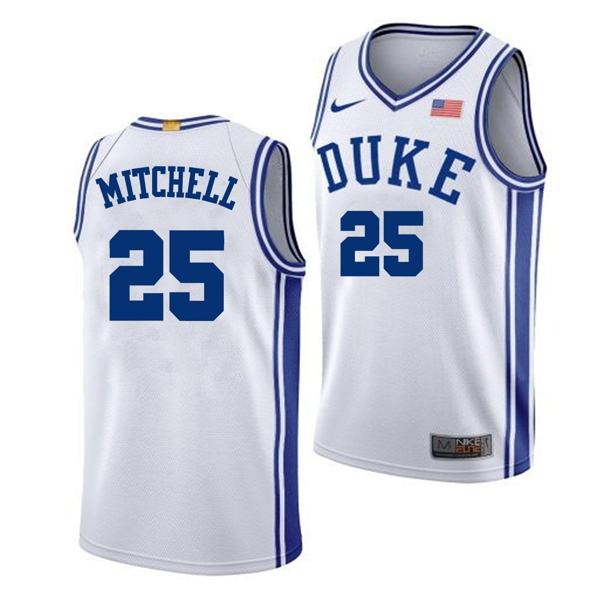 Men's Mark Mitchell Jersey #25 Duke Blue Devils College Basketball White