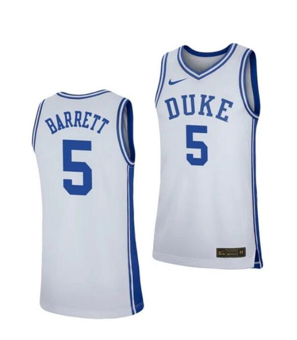 Men's Men's #5 RJ Barrett Jersey Duke Blue Devils College Basketball Jerseys White