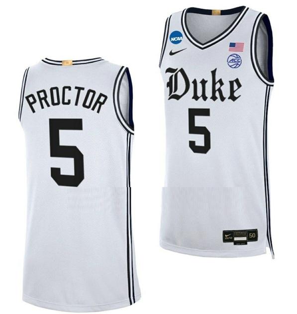 Men's Tyrese Proctor Jersey Duke Blue Devil College Basketball 2023 NCAA March Madness White #5