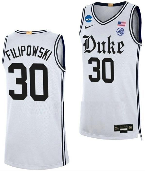 Men's Kyle Filipowski Jersey Duke Blue Devil College Basketball 2023 NCAA March Madness White #30