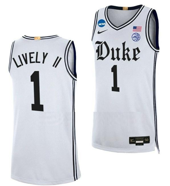 Men's Dereck Lively II Jersey Duke Blue Devil College Basketball 2023 NCAA March Madness White #1