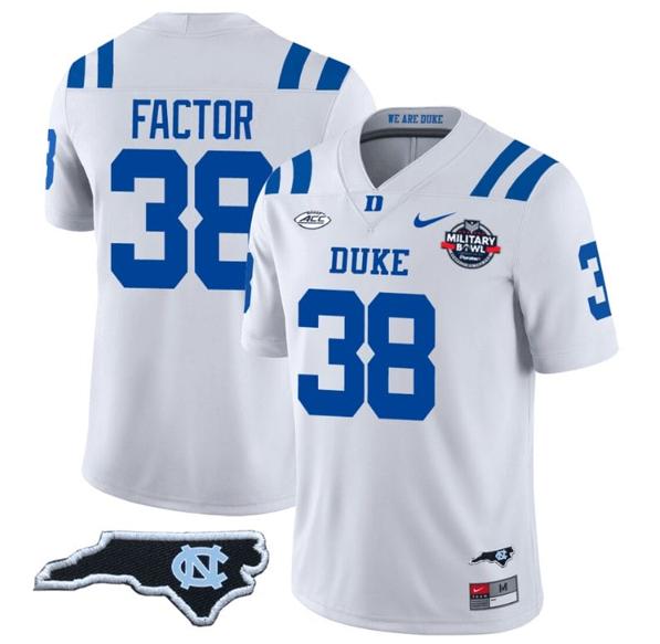 Men's Factor Jersey #38 Duke Blue Devils Football Limited White - NC State