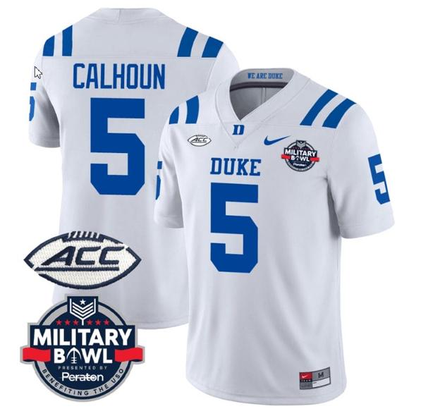 Men's Jalon Calhoun Jersey #5 Duke Blue Devils Football Limited White - Military Bowl