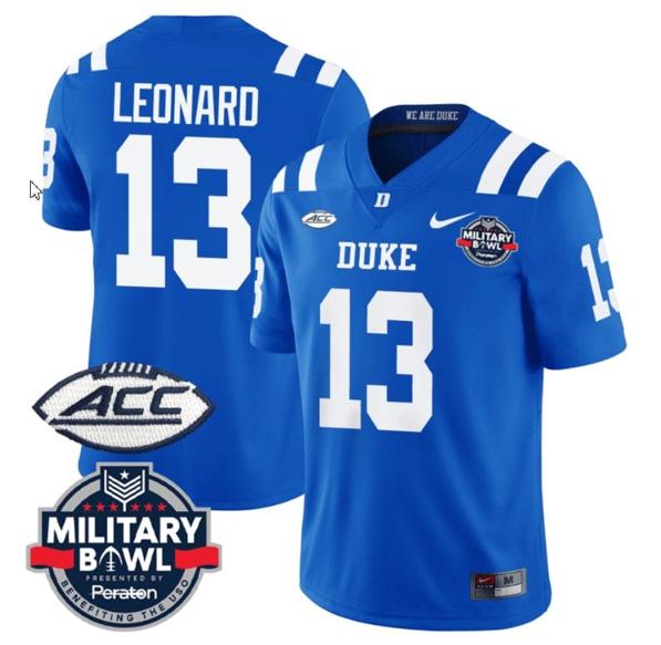 Men's Riley Leonard Jersey #13 Duke Blue Devils Football Limited Royal - Military Bowl