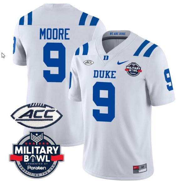 Men's Jaquez Moore Jersey #9 Duke Blue Devils Football Limited White - Military Bowl