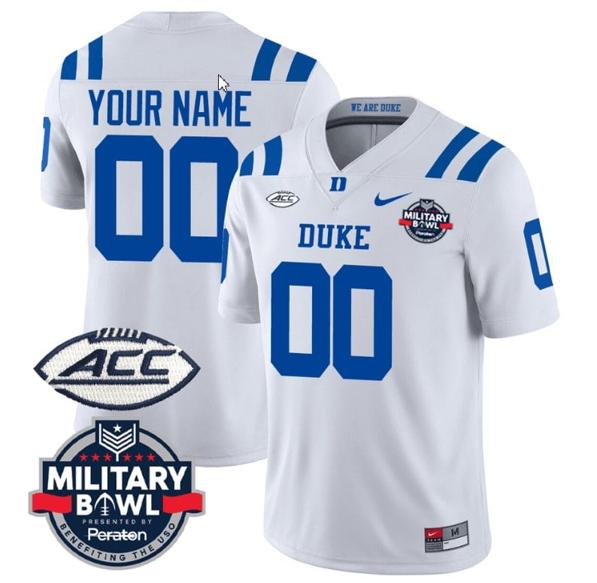 Men's Customized Duke Blue Devils Jersey Name and Number Football Limited White - Military Bowl