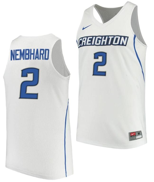 Men's Ryan Nembhard Jersey #2 Creighton Bluejays College Basketball Performance White