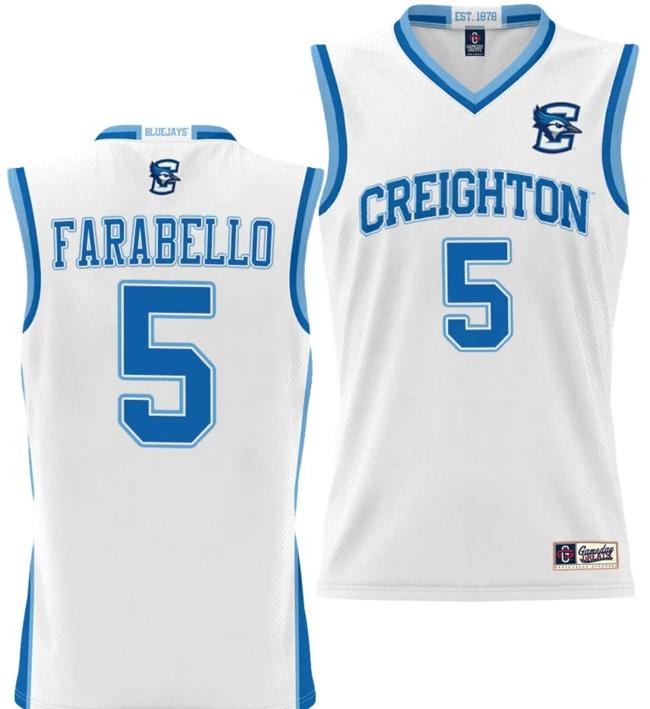 Men's Francisco Farabello Jersey #5 Creighton Bluejays College NIL Basketball Lightweight White