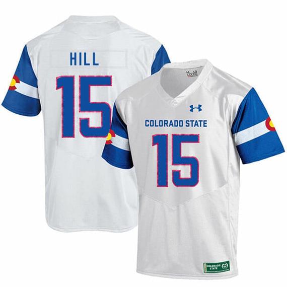 Men's Colorado State Rams #15 Collin Hill NCAA Football Jersey White