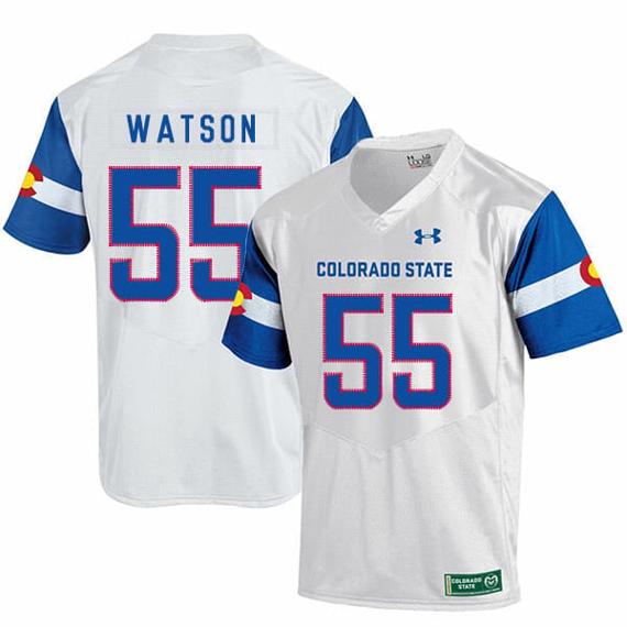 Men's Colorado State Rams #55 Josh Watson NCAA Football Jersey White