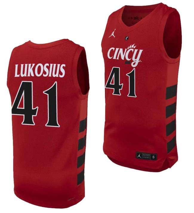 Men's Simas Lukosius Jersey #41 Cincinnati Bearcats College Basketball Replica 2023-24 Red