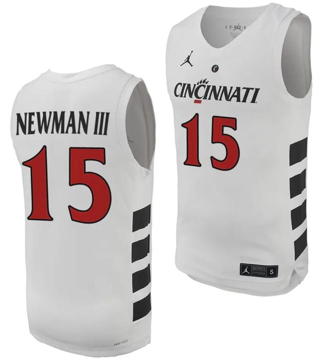 Men's John Newman III Jersey #15 Cincinnati Bearcats College Basketball Replica 2023-24 White