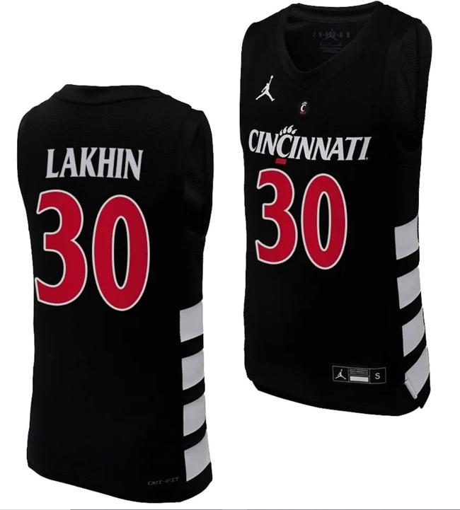 Men's Cincinnati Bearcats Viktor Lakhin Jersey #30 Black Basketball Unisex Replica