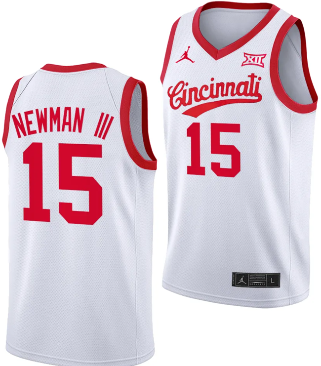 Men's John Newman III Jersey #15 Cincinnati Bearcats 70s Throwback Basketball White