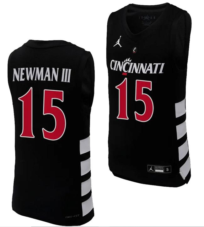 Men's Cincinnati Bearcats John Newman III Jersey #15 Black Basketball Unisex Replica