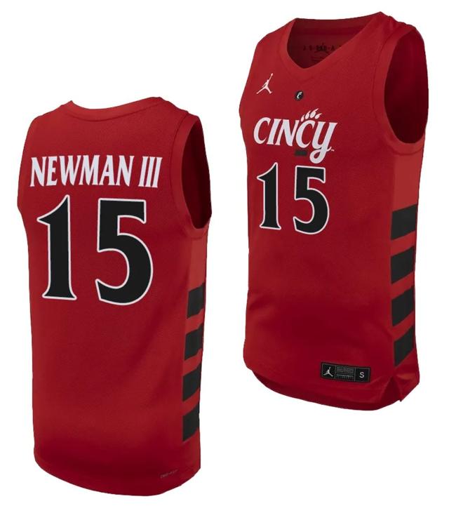 Men's John Newman III Jersey #15 Cincinnati Bearcats College Basketball Replica 2023-24 Red