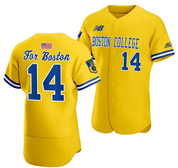 Men's Vince Cimini Jersey Boston College Eagles Baseball Boston Strong 10th anniversary Gold #14