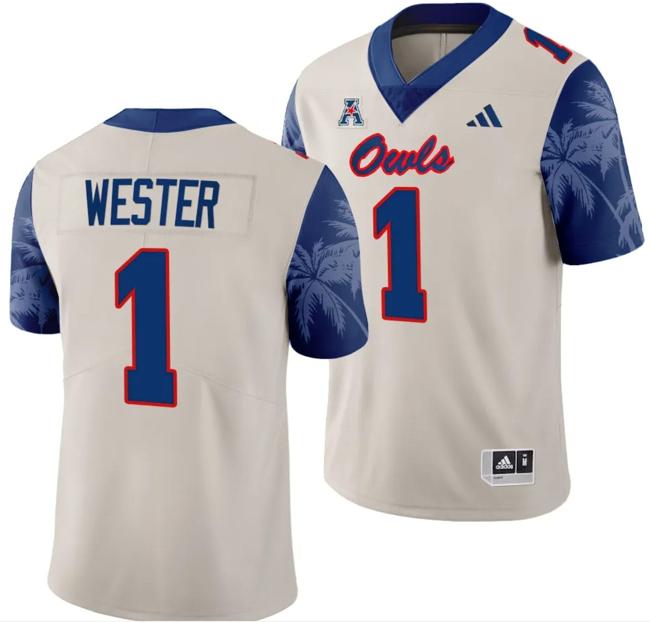 Men's FAU Florida Atlantic Owls LaJohntay Wester Jersey #1 Alternate Football Game Sand 2023