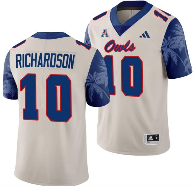 Men's FAU Florida Atlantic Owls Daniel Richardson Jersey #10 Alternate Football Game Sand 2023