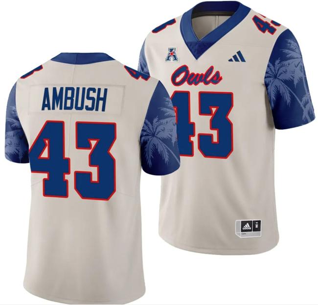 Men's FAU Florida Atlantic Owls Jackson Ambush Jersey #43 Alternate Football Game Sand 2023