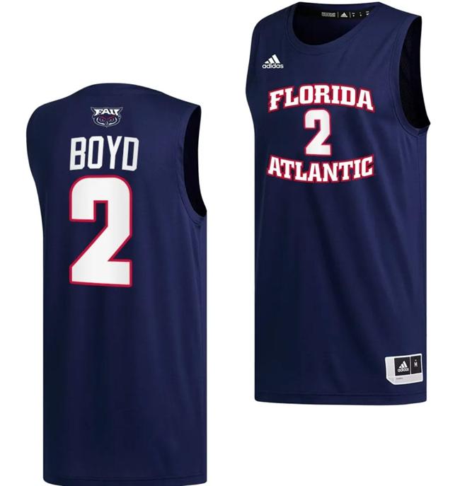 Men's Nicholas Boyd Jersey #2 FAU Florida Atlantic Owls College Basketball Replica Navy