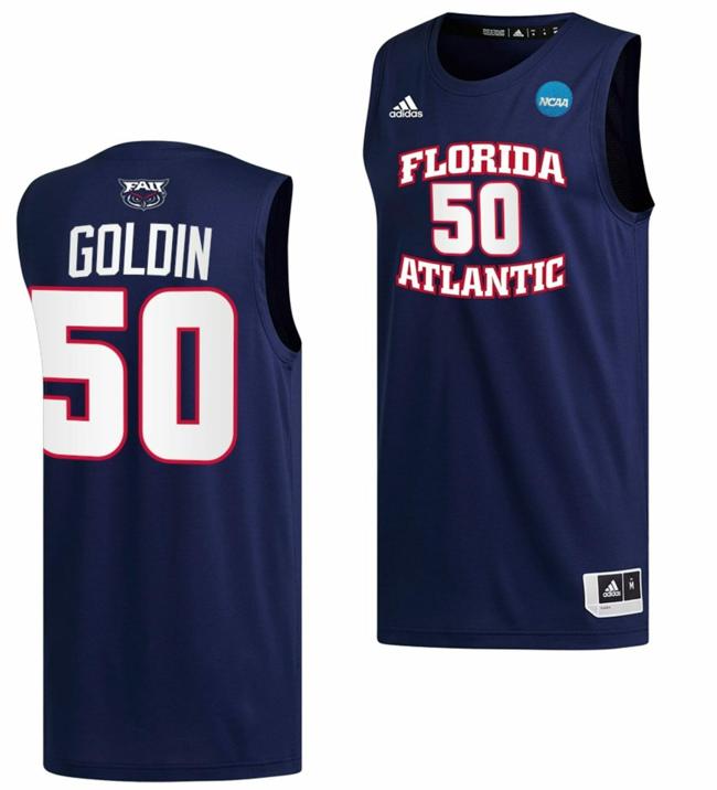 Men's Vladislav Goldin Jersey FAU Florida Atlantic Owls College Basketball 2023 NCAA March Madness Navy #50