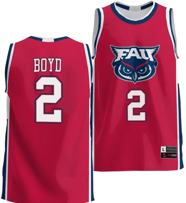 Men's Nicholas Boyd Jersey #2 FAU Florida Atlantic Owls NIL College Basketball Lightweight Red