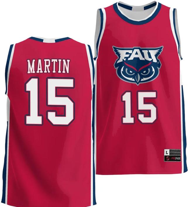 Men's Alijah Martin Jersey #15 FAU Florida Atlantic Owls NIL College Basketball Lightweight Red