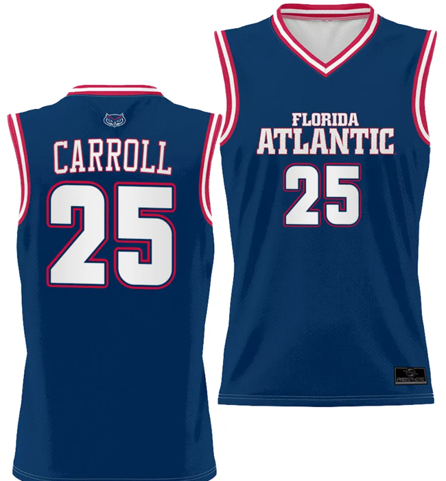 Men's Tre Carroll Jersey #25 FAU Florida Atlantic Owls Full Sublimated Alternate Basketball Navy