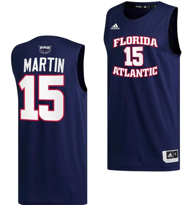 Men's Alijah Martin Jersey #15 FAU Florida Atlantic Owls College Basketball Replica Navy