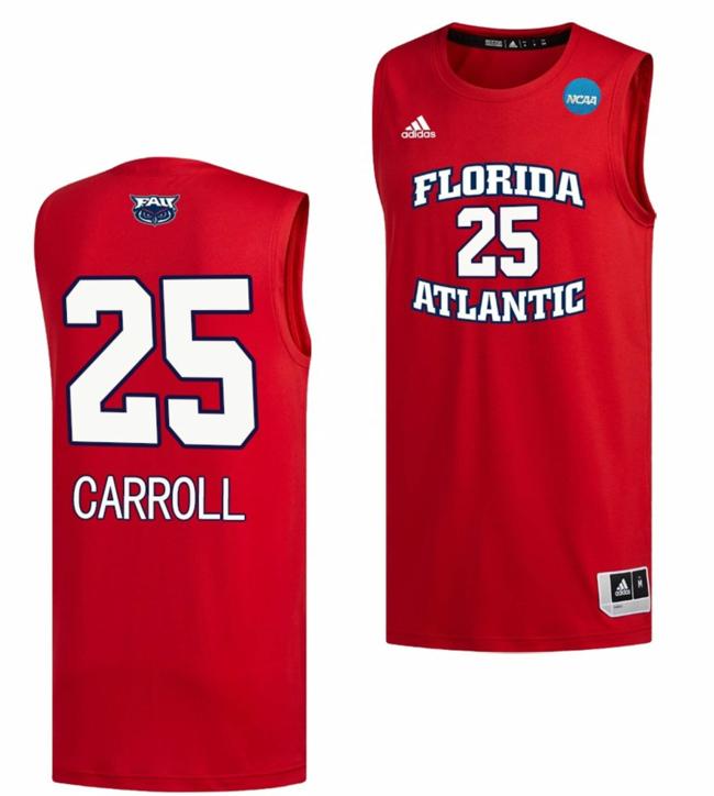 Men's Tre Carroll Jersey FAU Florida Atlantic Owls College Basketball 2023 NCAA March Madness Red #25