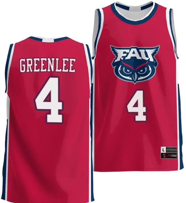 Men's Bryan Greenlee Jersey #4 FAU Florida Atlantic Owls NIL College Basketball Lightweight Red