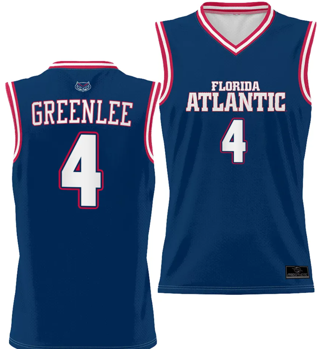 Men's Bryan Greenlee Jersey #4 FAU Florida Atlantic Owls Full Sublimated Alternate Basketball Navy