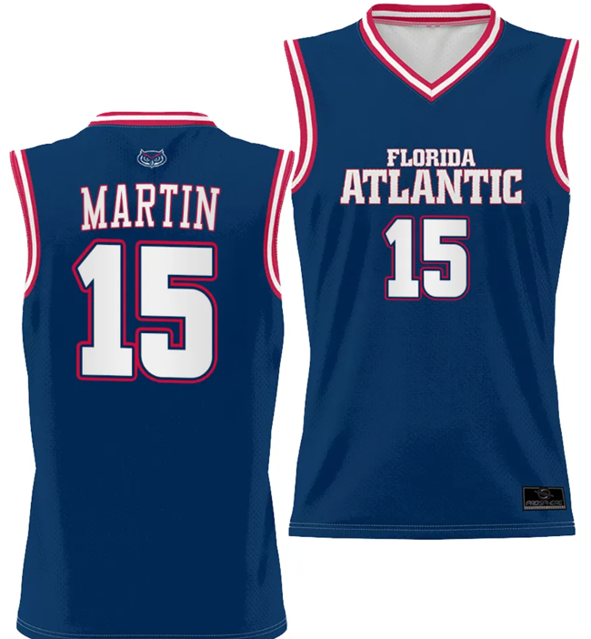 Men's Alijah Martin Jersey #15 FAU Florida Atlantic Owls Full Sublimated Alternate Basketball Navy