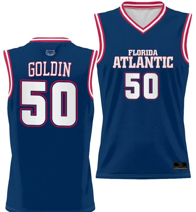 Men's Vladislav Goldin Jersey #50 FAU Florida Atlantic Owls Full Sublimated Alternate Basketball Navy