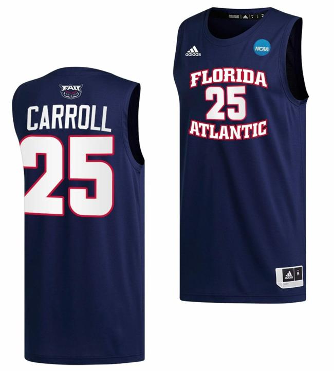 Men's Tre Carroll Jersey FAU Florida Atlantic Owls College Basketball 2023 NCAA March Madness Navy #25