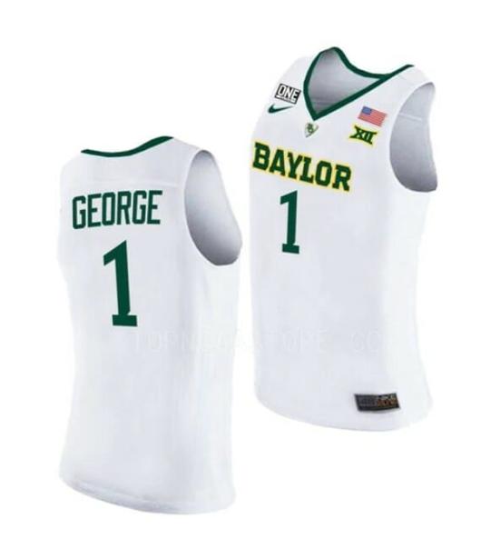 Men's Nike #1 Keyonte George Jersey Baylor Bears College Basketball Jerseys White