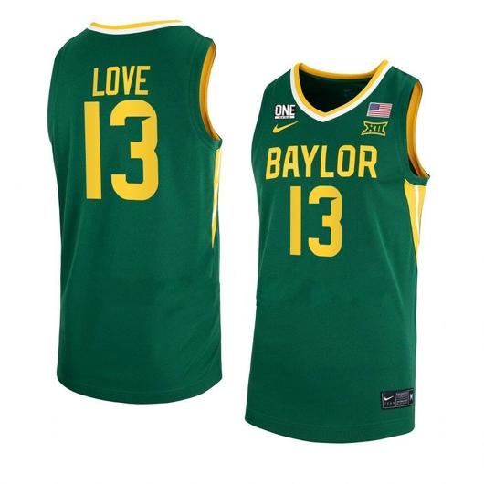 Men's Nike #13 Langston Love Jersey Baylor Bears College Basketball Jerseys Green