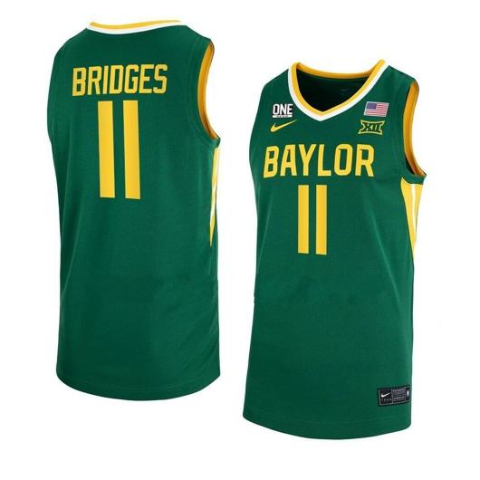 Men's Nike #11 Jalen Bridges Jersey Baylor Bears College Basketball Jerseys Green