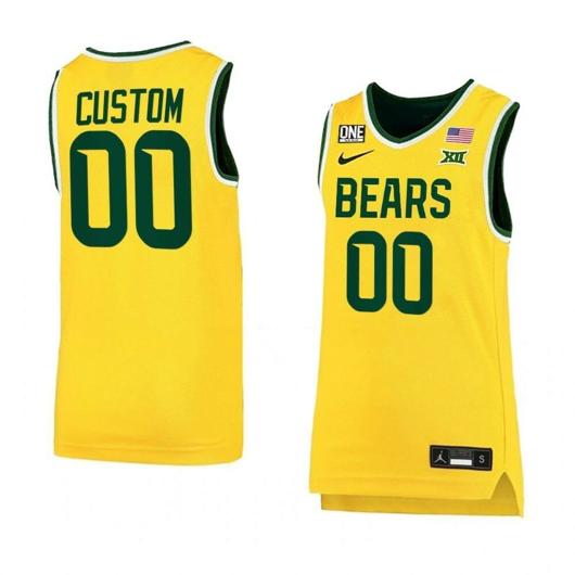 Men's Nike Customized Baylor Bear Jersey Basketball College Name and Number Yellow