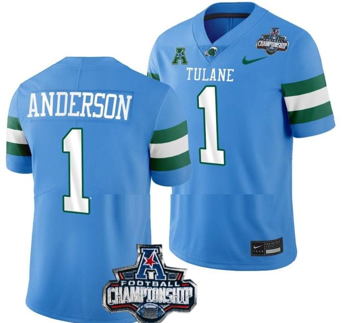 Men's Nike Nick Anderson Jersey #1 Tulane Green Wave 2022 ACC Football Championship Blue