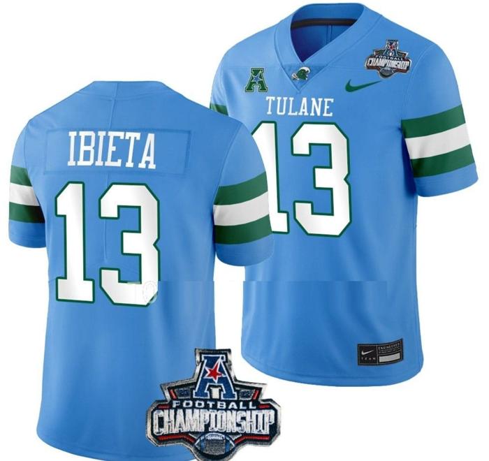 Men's Nike Justin Ibieta Jersey #13 Tulane Green Wave 2022 ACC Football Championship Blue