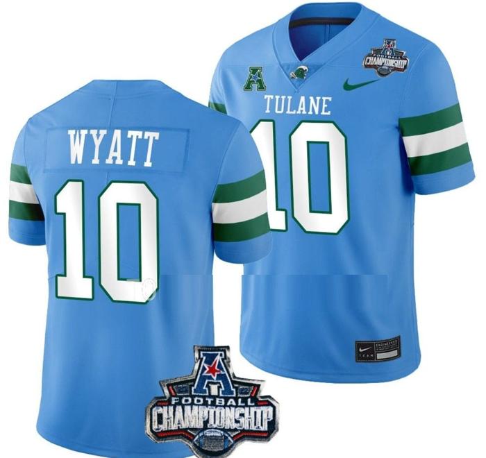 Men's Nike Shae Wyatt Jersey #10 Tulane Green Wave 2022 ACC Football Championship Blue