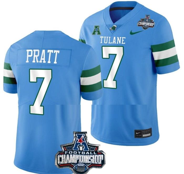 Men's Nike Michael Pratt Jersey #7 Tulane Green Wave 2022 ACC Football Championship Blue