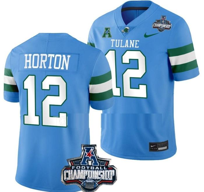 Men's Nike Kai Horton Jersey #12 Tulane Green Wave 2022 ACC Football Championship Blue