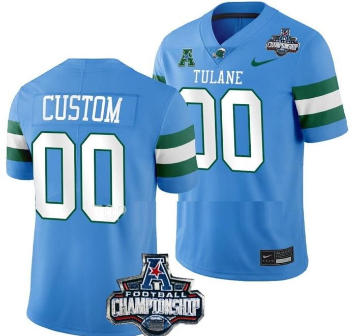 Men's Nike Custom Tulane Green Wave Jersey Name and Number 2022 ACC Football Championship Blue