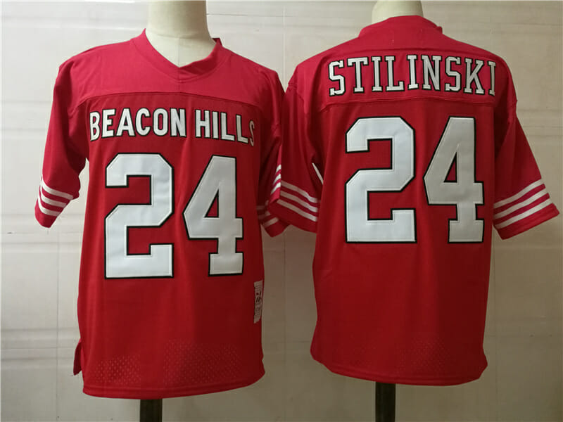 Men's Stiles Stilinski #24 Beacon Hills High School Red Stitched Football Jersey