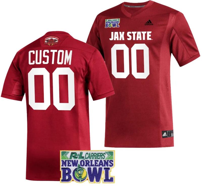 Men's Adidas Custom Jacksonville State Gamecocks Jersey Name and Number 2023 New Orleans Bowl Patch Football Red